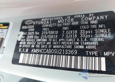 2025 Hyundai Kona Sel Convenience from USA, damaged, VIN KM8HCCAB0SU213369